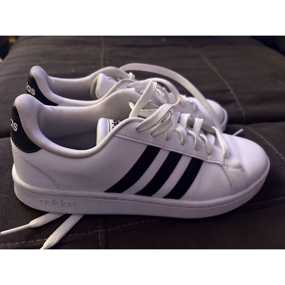 Adidas Grand Court Womens Shoes Size 7 White Black Leather Sneakers F36483